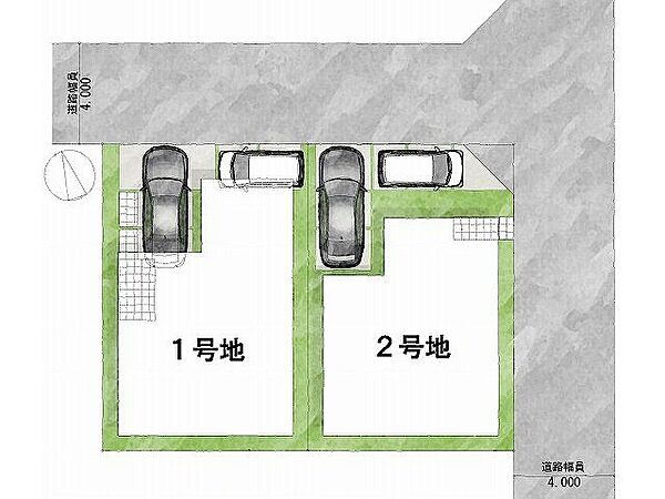 【区画図】1号地道路：北向き土地面積：99.65平米