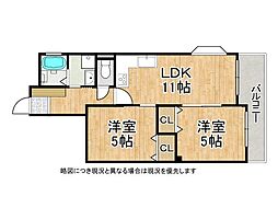 芦屋パインクレスト 2LDKの間取図画像