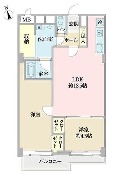 専有面積70.82m2の2LDK。各戸トランクルーム付き。