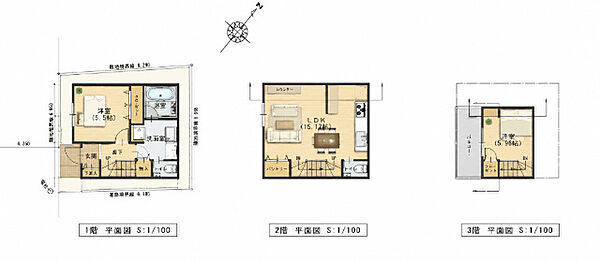 建物プラン例2LDK、土地価格1億5980万円、土地面積44.33m2、建物価格2790万円、建物面積62.66m2