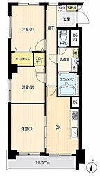 学芸大スカイスクレーパー 3DKの間取図画像
