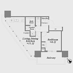 ブリリアタワー浜離宮 1LDKの間取図画像