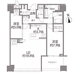 白金ザ・スカイ東棟 2LDKの間取図画像