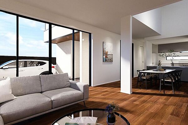 ◇Living room◇開放感あふれる28帖のLDKは、4方向に窓を配し、たっぷりの自然光と心地よい風が室内を満たします。