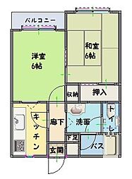 グランディー本江 2階2Kの間取り