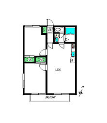 フローラルアイダ 1階2LDKの間取り