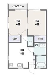 パドック 2DKの間取図画像