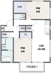 ヴィラ来留美B 2LDKの間取図画像