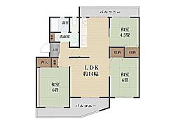 鶴山台第三住宅26号棟 3LDKの間取図画像