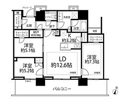 プラウドタワー目黒MARC 3LDKの間取図画像