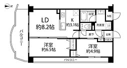 ノーブルサンパティオ荒川 2LDKの間取図画像