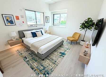 洋室 約6.7帖。2面採光を確保した明るい洋室は、風通しも良く居心地の良い空間となっております。