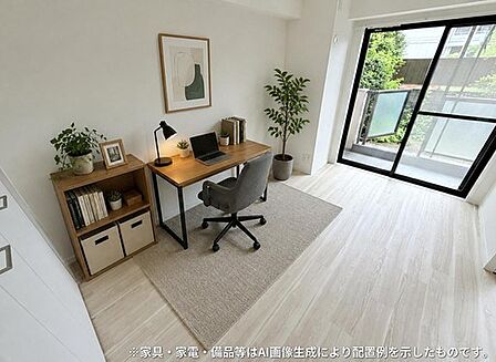 洋室　約6.1帖。リビング横の洋室は、多目的に使える便利な空間です。※CGにより家具を配置したイメージです。