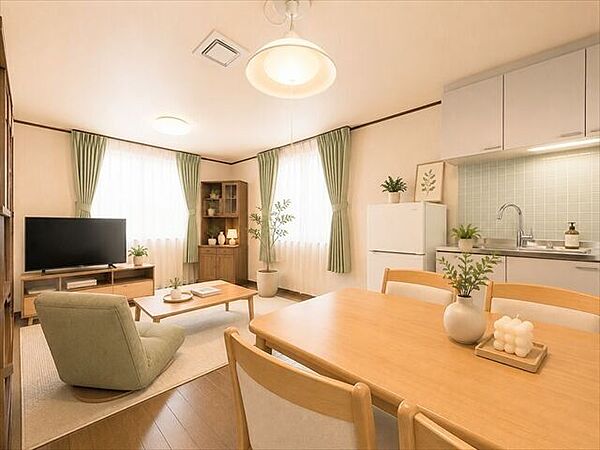 ※実際の写真に家具や調度品をCG合成したものです。家具等は販売に含まれておりません。広々とした空間にスッキリと家具を配置すれば、いつでも片付いた状態をキープできます。