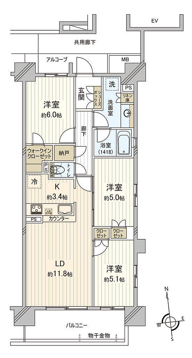 シエリアシティ千里山(3LDK) 10階の間取り