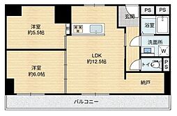 日商岩井京橋ハイツ 2SLDKの間取図画像