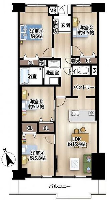 専有面積:84.93平米 バルコニー面積:9.31平米 令和8年6月リフォーム完了済み・即入居可能です♪