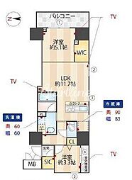 ズーム信濃町 4階2LDKの間取り