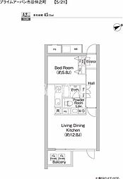 プライムアーバン市谷仲之町 3階1LDKの間取り