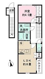 リズ大京町（RIZ大京町） 2階1LDKの間取り
