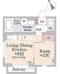 スクエア市谷河田町ヒルサイド（SQUARE市谷河田町hill 1階1LDKの間取り