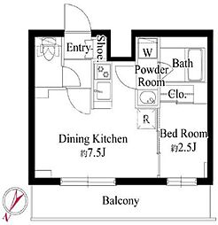 ハーモニーレジデンス新宿余丁町ザ・ガーデン 5階1DKの間取り