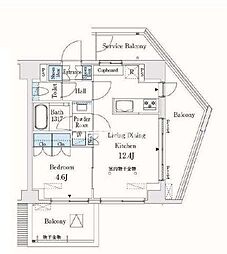 市谷仲之町ViewApartment 1LDKの間取図画像