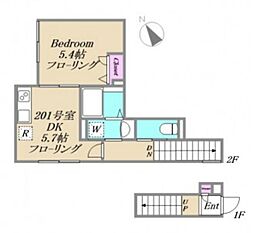 都営新宿線 船堀駅 徒歩10分の賃貸アパート 2階1DKの間取り