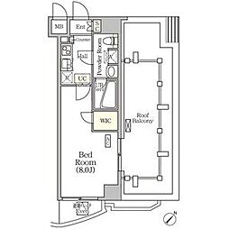 都営大江戸線 門前仲町駅 徒歩5分の賃貸マンション 10階1Kの間取り