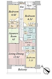 JR京葉線 越中島駅 徒歩7分の賃貸マンション 3階4LDKの間取り