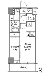 東京メトロ半蔵門線 水天宮前駅 徒歩8分の賃貸マンション 2階1DKの間取り