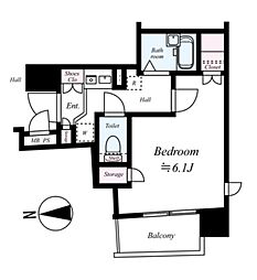 東京メトロ半蔵門線 水天宮前駅 徒歩4分の賃貸マンション 2階1Kの間取り