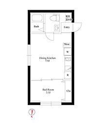 都営新宿線 西大島駅 徒歩6分の賃貸マンション 3階1DKの間取り