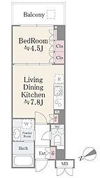 東京メトロ東西線 門前仲町駅 徒歩10分の賃貸マンション 5階1LDKの間取り