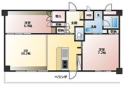 フレッシュガーデンK 201 2階2LDKの間取り