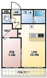 フルール小池原 1LDKの間取図画像