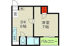 ASTERI JOTO(旧武田第3マンション) 2階1DKの間取り