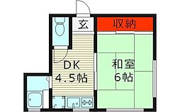 コーポオリーブ 2階1DKの間取り