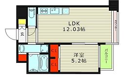 プレジオ長田 3階1LDKの間取り