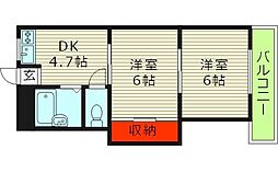 カンナハイツ 3階2DKの間取り