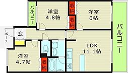 エステムコート都島キャトルプランシュ 8階3LDKの間取り