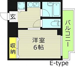 片町コート 7階1Kの間取り