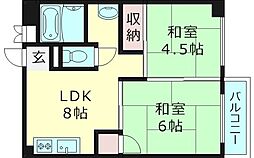 オーティハイツ千林 2階2LDKの間取り