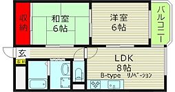 イディアハイツ 2階2DKの間取り