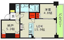 大阪市天王寺区生玉町マンション 2LDKの間取図画像