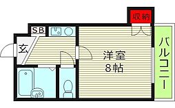 プラスワン都島 2階1Kの間取り