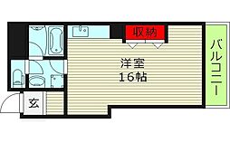 シャトー幸福 6階ワンルームの間取り