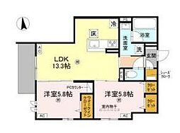 クラシスト高殿 1階2LDKの間取り