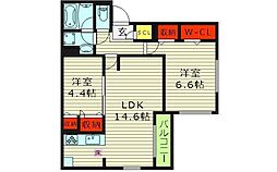 スペチアーレ中宮 2階2LDKの間取り