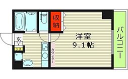 プレアデス東中本 4階1Kの間取り